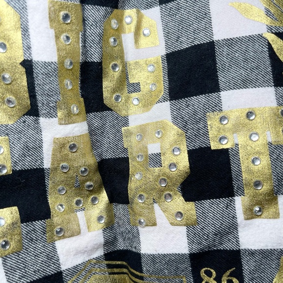 Y2K PINK Victoria's Secret Black & White Gingham Big Heart Bling Tote Bag - Picture 5 of 14